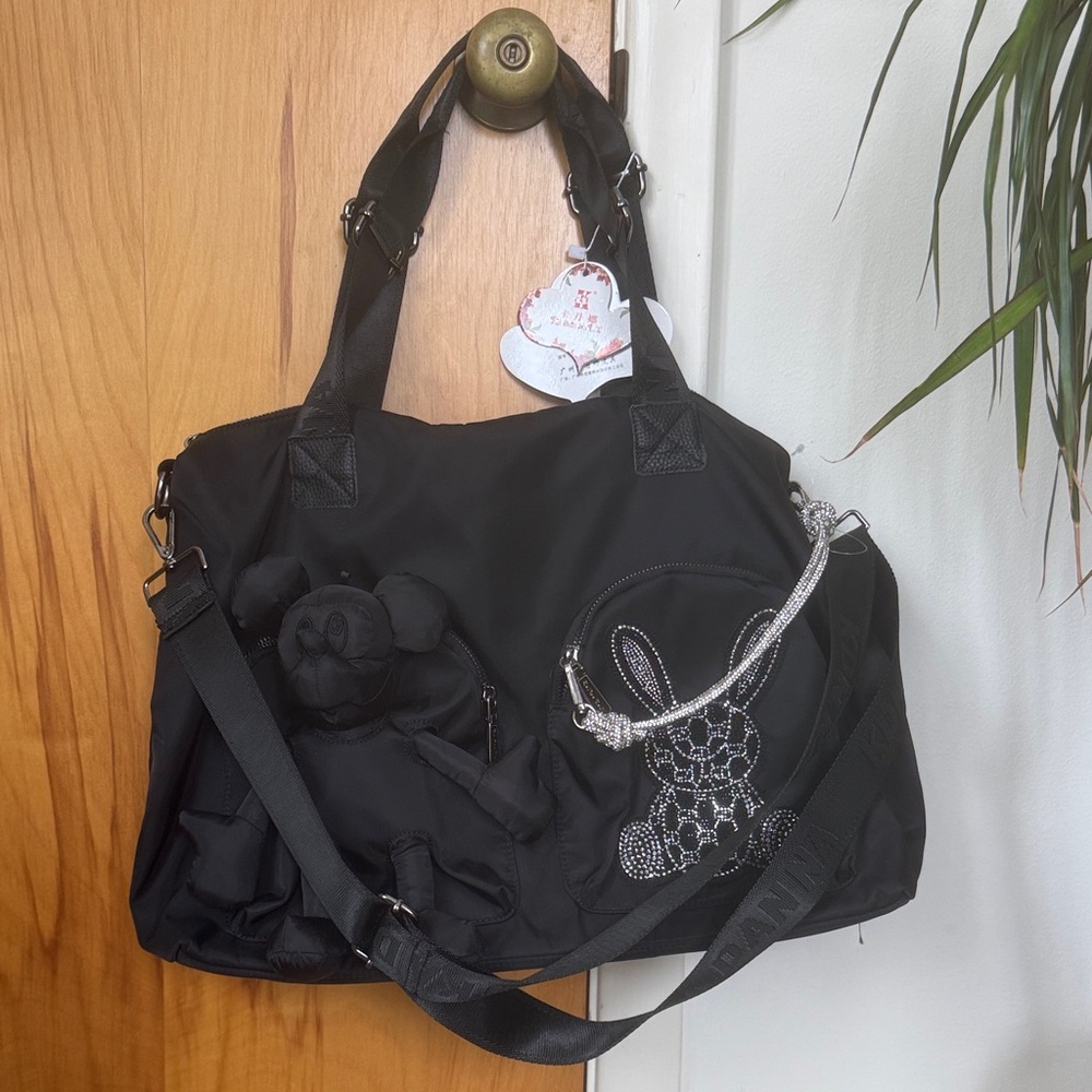 Black Tote Bag with Crystal Bunny Design